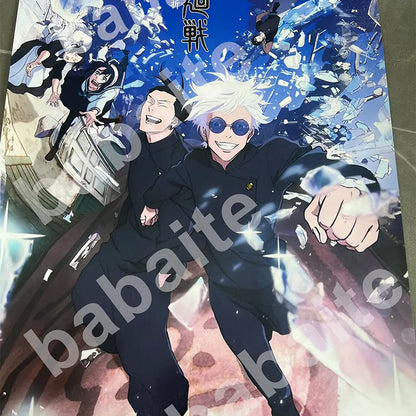 Blue and white DecorBites™ anime poster prints featuring two characters with blue sunglasses for home decor