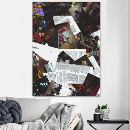 A vibrant blonde oceans poster print collage canvas with layered photographs and text for modern home decor