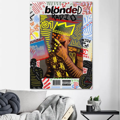 Vibrant graffiti-style billie eilish blonde album poster print in bold colors ideal for home decor and oceans poster prints