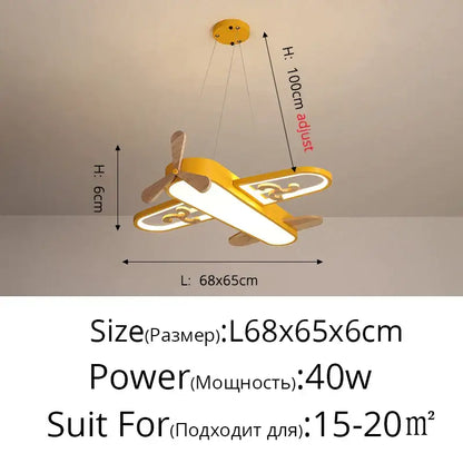 Yellow airplane-shaped led wood ceiling light with wooden propeller for kids bedroom by decorbites led wood