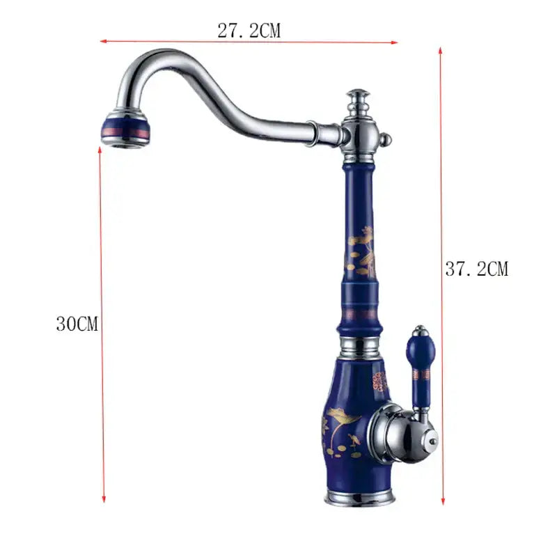 Blue and gold brass porcelain kitchen faucet with chrome swivel mixer featuring bird and floral designs decorbites brass porcelain