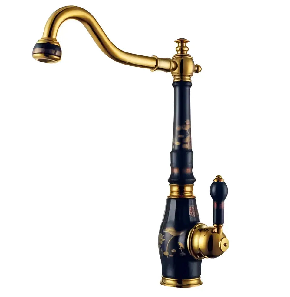 Black and gold ornate brass porcelain kitchen faucet with intricate floral designs for decorbites brass porcelain decor
