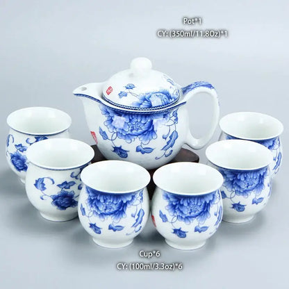 Blue and white porcelain tea set with intricate floral patterns from decorbites dragon teapot tea collection