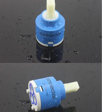 Blue and white ceramic cartridge faucet mixer with beige handle branded cosedal for kitchen spindle applications