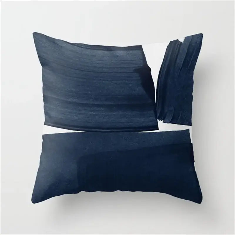 A navy blue abstract brushstroke pillow with a geometric heart round minimalist design for living room decorbites decor