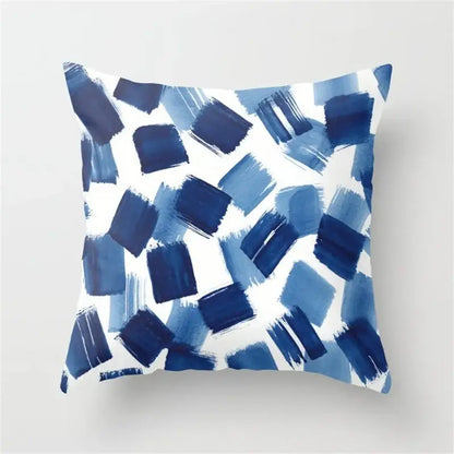Square throw pillow with abstract blue brushstroke pattern for decorbites geometric heart round living room decor