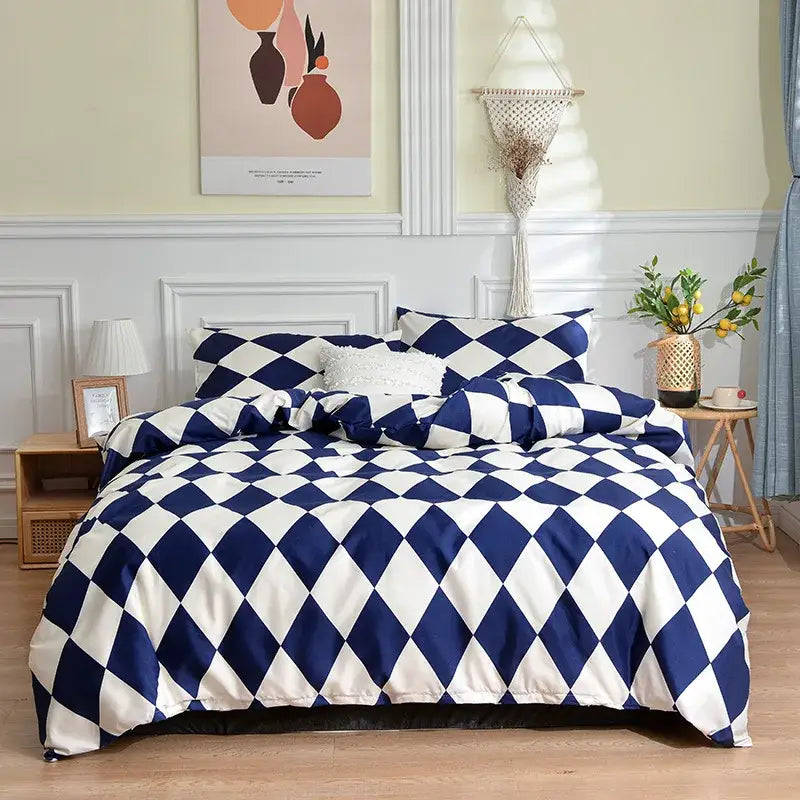 Blue and white diamond patterned duvet cover set from decorbites geometric stripes bedding set for bedroom decor