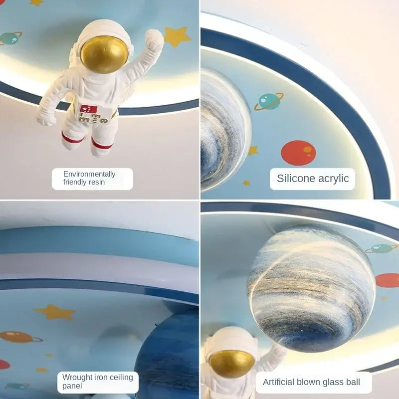 White astronaut figurine with gold helmet made of eco resin for decorbites blue space led cartoon chandelier kids room light