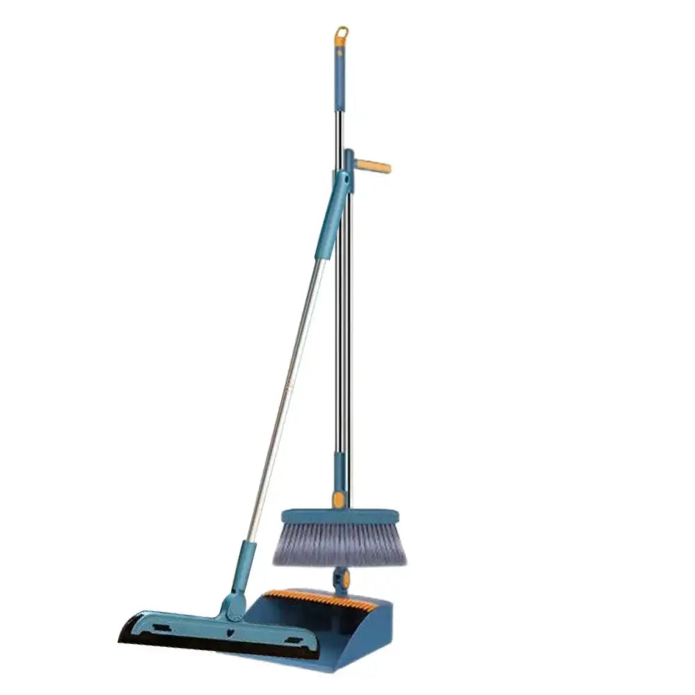 Blue and silver broom scoop set with telescoping handle designed for efficient kitchen cleaning tasks