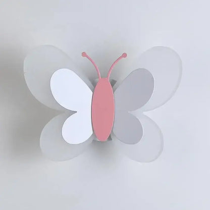 Pastel pink and white layered butterfly wall sconce in minimalist design for girl cartoon children room bedroom lamp
