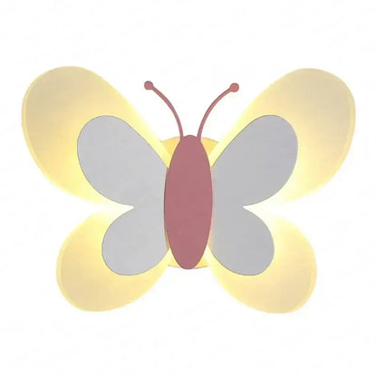 A soft yellow and gray butterfly girl cartoon wall light with a warm glow for a girl cartoon children room lamp