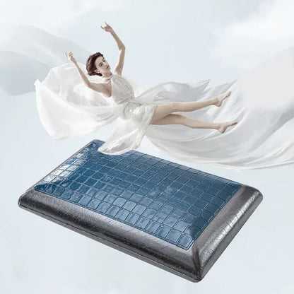 Blue and black textured cooling mattress pad with grid pattern featuring bamboo charcoal memory foam for bedroom comfort