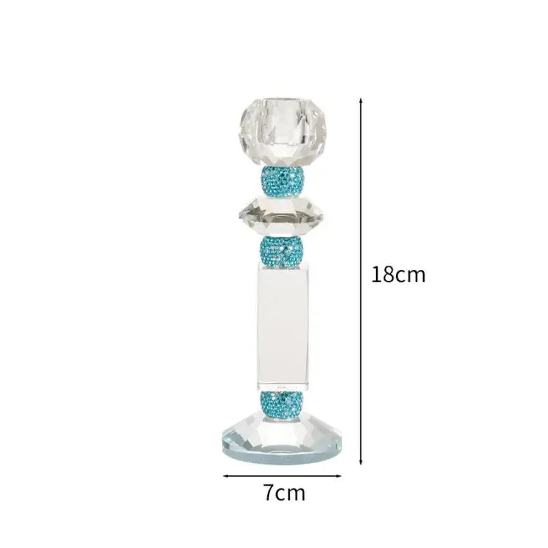 Blue diamond crystal glass candle holder with three turquoise glittery spheres and rectangular central panel decorbites blue diamond