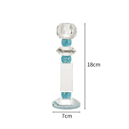 Blue diamond crystal glass candle holder with three turquoise glittery spheres and rectangular central panel decorbites blue diamond