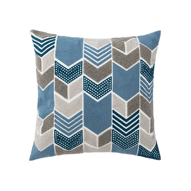 Square throw pillow with blue floral geometric cushion cover featuring modern chevron pattern for living room decorbites set