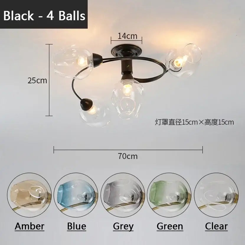 Black ceiling light fixture with four clear glass ball led bulbs for dining room decorbites glass ball chandelier with brass finish