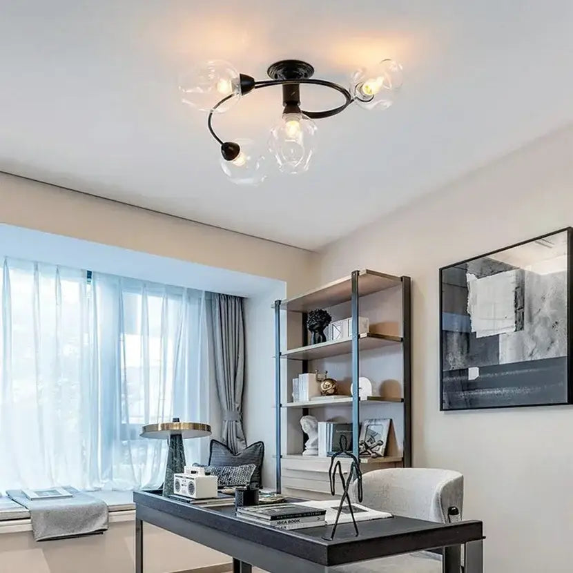Black metal ceiling fixture with clear glass ball led bulbs for dining room decorbites glass ball chandelier with brass finish