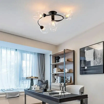 Black metal ceiling fixture with clear glass ball led bulbs for dining room decorbites glass ball chandelier with brass finish