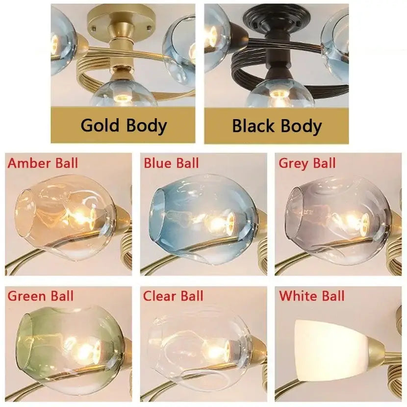Modern blue glass ball led chandelier with brass finish and multi-color globe shades for dining room decorbites glass ball