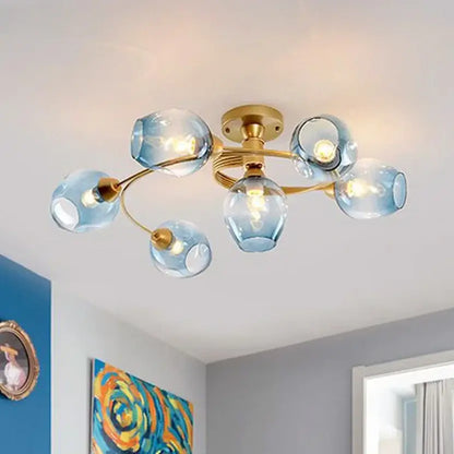 Blue glass ball led chandelier with brass finish featuring decorbites glass ball design for dining room decor