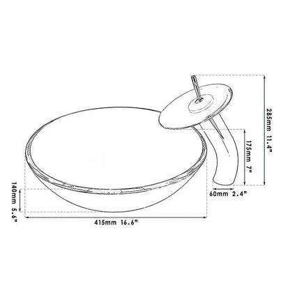 Modern blue gradient tempered glass basin sink set with sleek curved waterfall faucet for bathroom use