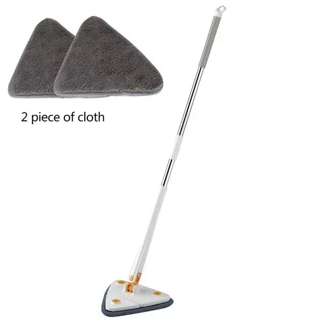 Gray triangular microfiber mop head with white and silver rotating telescopic triangle floor handle for kitchen use