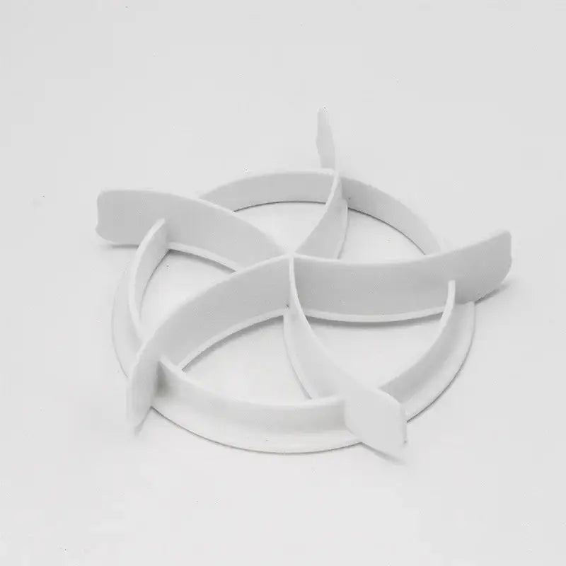 White plastic circular cookie cutter with four intersecting arms for baking tool in blue honeycomb and star oval bread molds