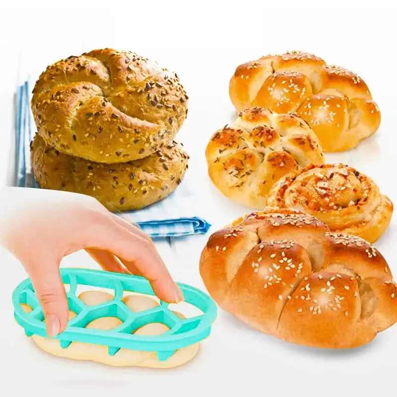 Teal silicone oval bread molds with hexagonal cutouts baking tool for circular oval bread and honeycomb star patterns