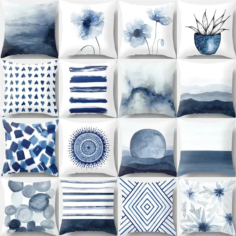A set of twelve blue ink flower square throw pillows with watercolor decorbites blue ink designs for living room decor