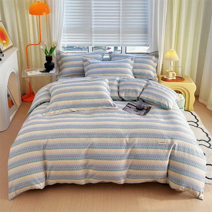 Pastel blue and cream striped cotton stripe comforter cover with subtle textured pattern for bedroom decorbites cotton stripe set