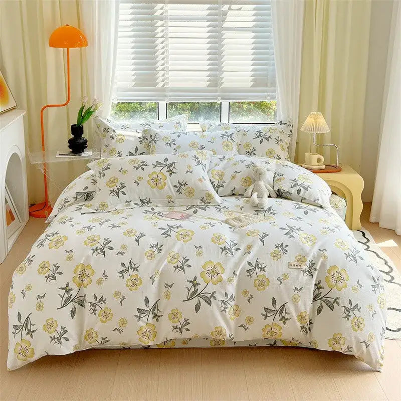 White duvet cover with delicate yellow and gray floral pattern in soft cotton fabric for decorbites cotton stripe comforter set