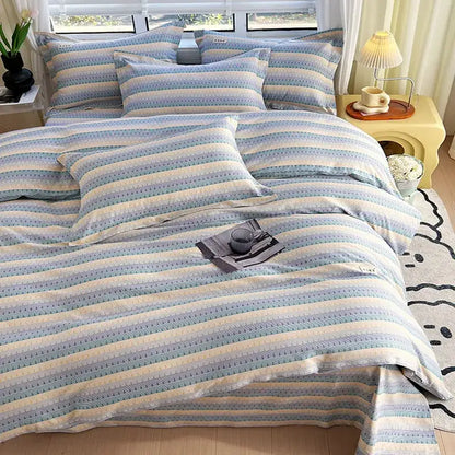 Blue lavender and cream decorbites cotton stripe comforter cover with subtle dotted texture for bedroom use