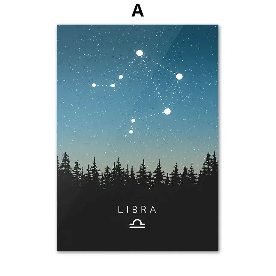 A sleek rectangular libra constellation canvas art with a gradient night sky for decorbites leo cancer kids room
