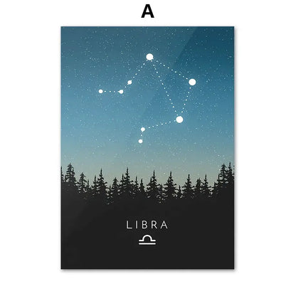 A sleek rectangular libra constellation canvas art with a gradient night sky for decorbites leo cancer kids room