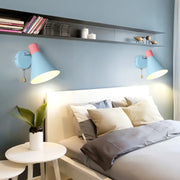 Light blue and pink metallic cone wall light with gold pull chains direct wired compatible with e26 e27 sockets