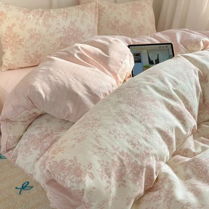 Pink floral-patterned duvet cover bedding set with soft textured fabric from decorbites cotton cartoon printed collection