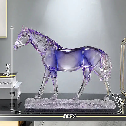 Translucent purple glass horse figurine with detailed musculature on textured base in decorbites horse resin ornament