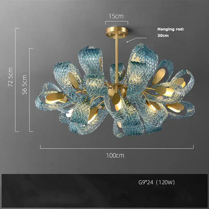 Blue queen crystal glass cascading chandelier with blue glass and gold-toned metal accents for staircase decorbites blue queen