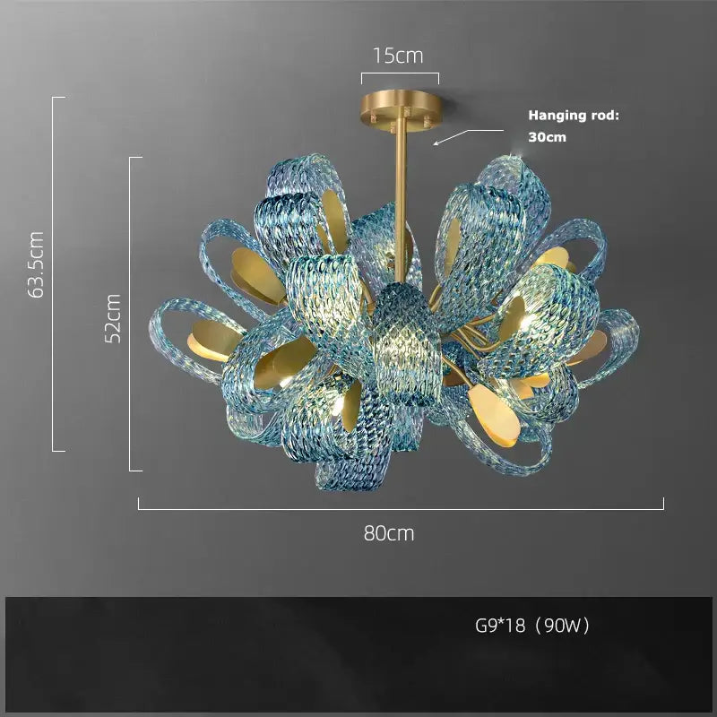 Blue queen crystal glass cascading chandelier in blue with gold accents and textured woven design for staircase decorbites blue queen