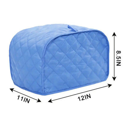 Blue quilted fabric slice toaster cover with diamond-stitched pattern and zipper closure for 4 slice toaster