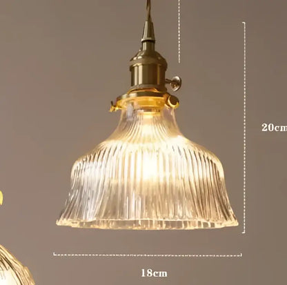 Blue translucent glass pendant lights with brass fixture featuring vintage ribbed glass shade by decorbites pendant lights