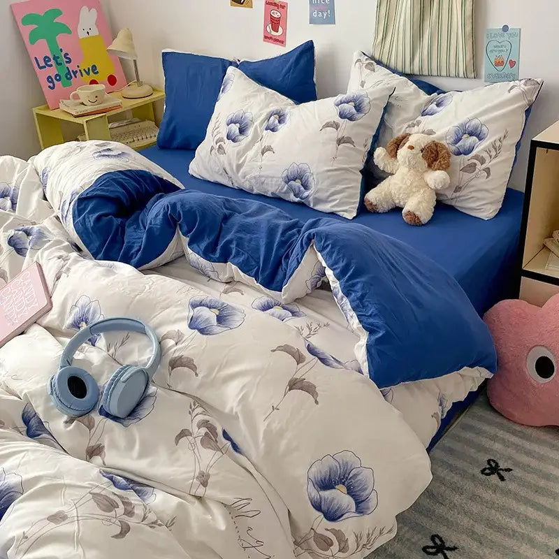 Blue and white floral comforter set made of soft plush cloud cotton printed fabric for bedding sets decorbites cloud cotton