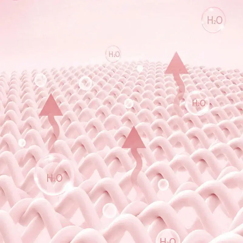 Pink wavy-textured surface of decorbites cloud cotton bedding sets showing moisture absorption with h2o molecules