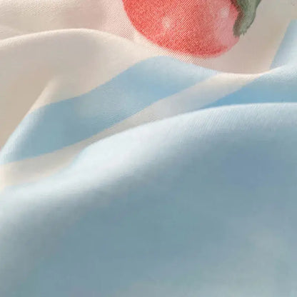 Blue and white bunny cloud cotton printed bedding sets featuring soft striped fabric with subtle strawberry print