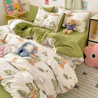 Green and white cartoon-themed bedding sets with soft plush decorbites cloud cotton printed quilt for bedroom use