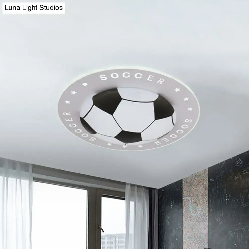 Blue and white football led flush mount kids bedroom light with circular soccer ball design and flush mount installation