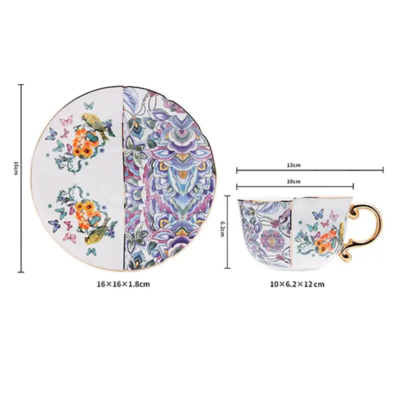 Blue white porcelain gilded coffee mug featuring vibrant floral and mandala designs in decorbites blue white style