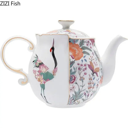 White porcelain blue white porcelain coffee mug with gold-trimmed handle and floral decorbites blue white design