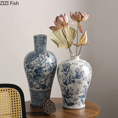Two blue white porcelain vases with intricate floral patterns for decorbites blue white living room decor