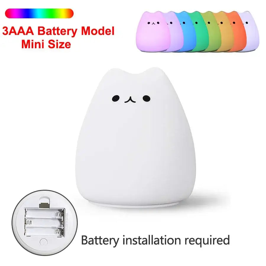 White silicone cat silicone touch night light with minimalist face design and rainbow colors for bedroom decorbites cat silicone